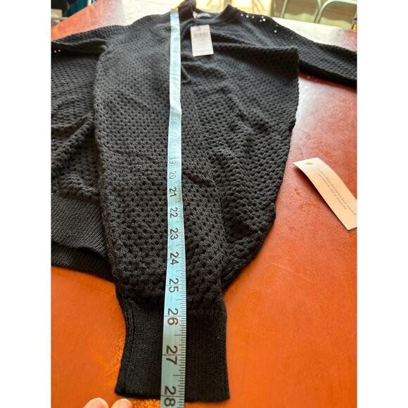 BCBG Womens Open Knit Cold Shoulder Long Sleeve Sweater Black Medium - Picture 6 of 6